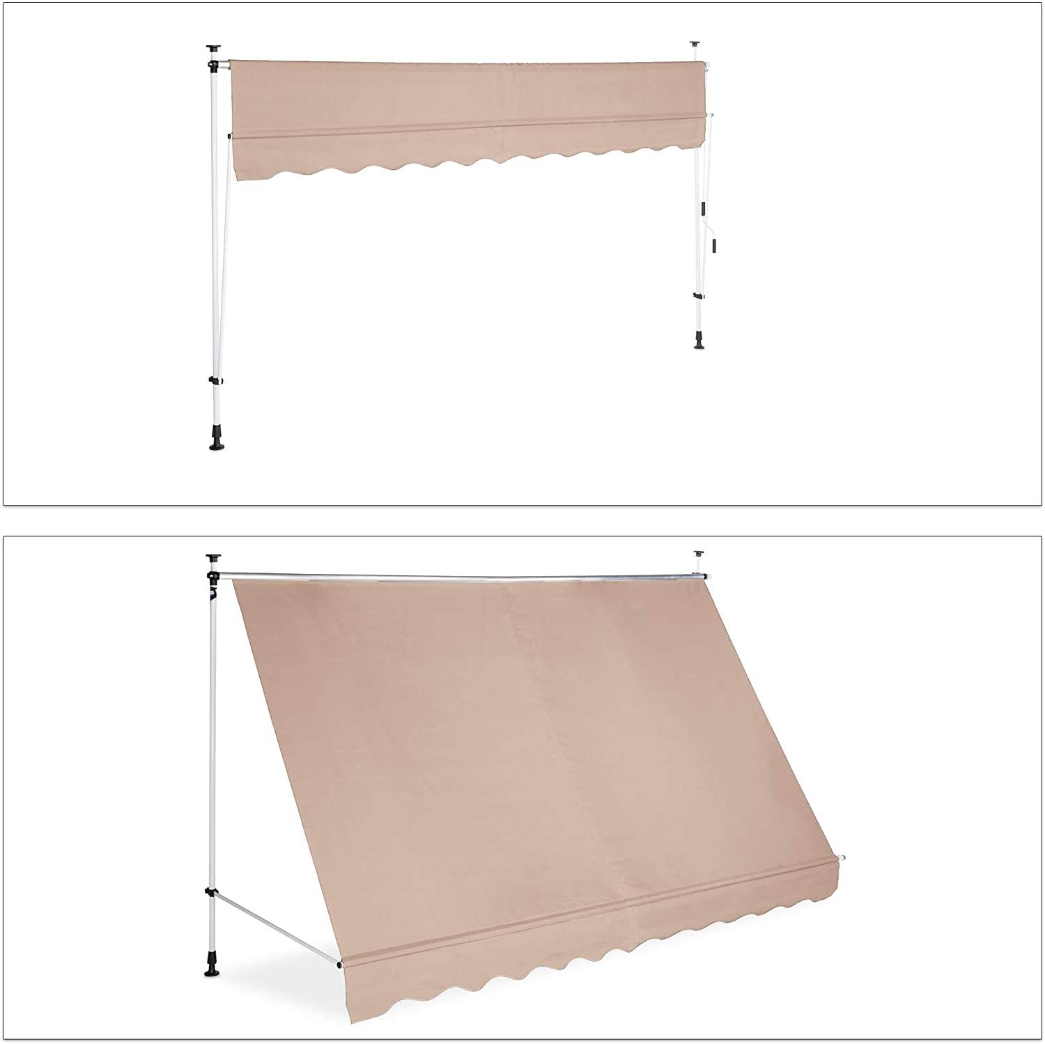 Store banne télescopique de balcon manivelle hauteur réglable résistant uv polyester acier 300 x 120 cm beige - Image 2