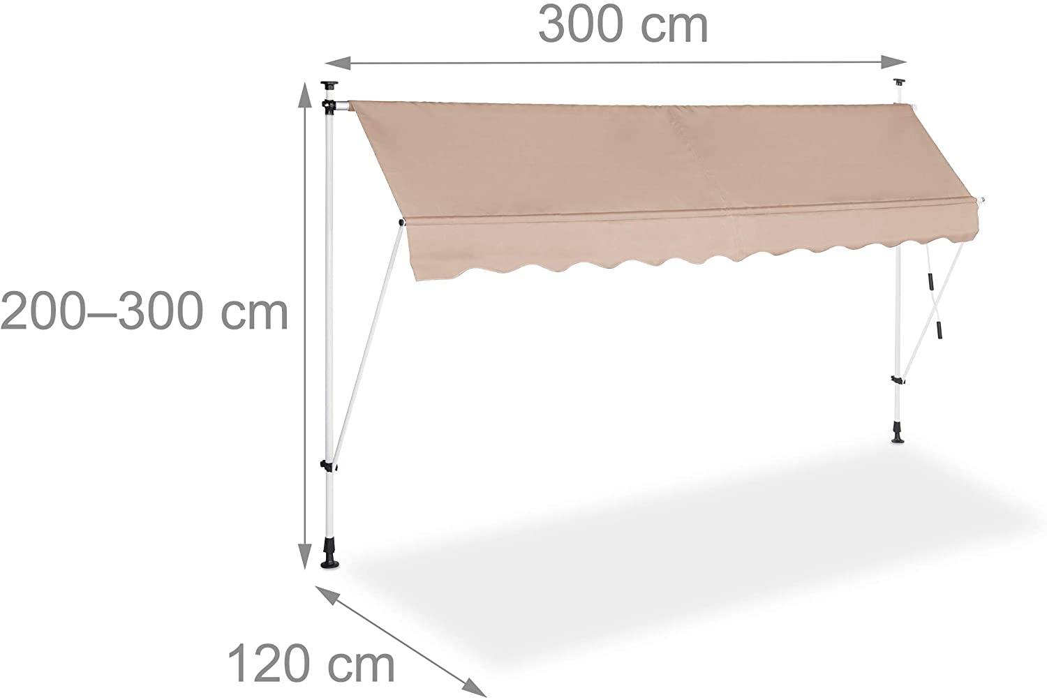 Store banne télescopique de balcon manivelle hauteur réglable résistant uv polyester acier 300 x 120 cm beige - Image 1