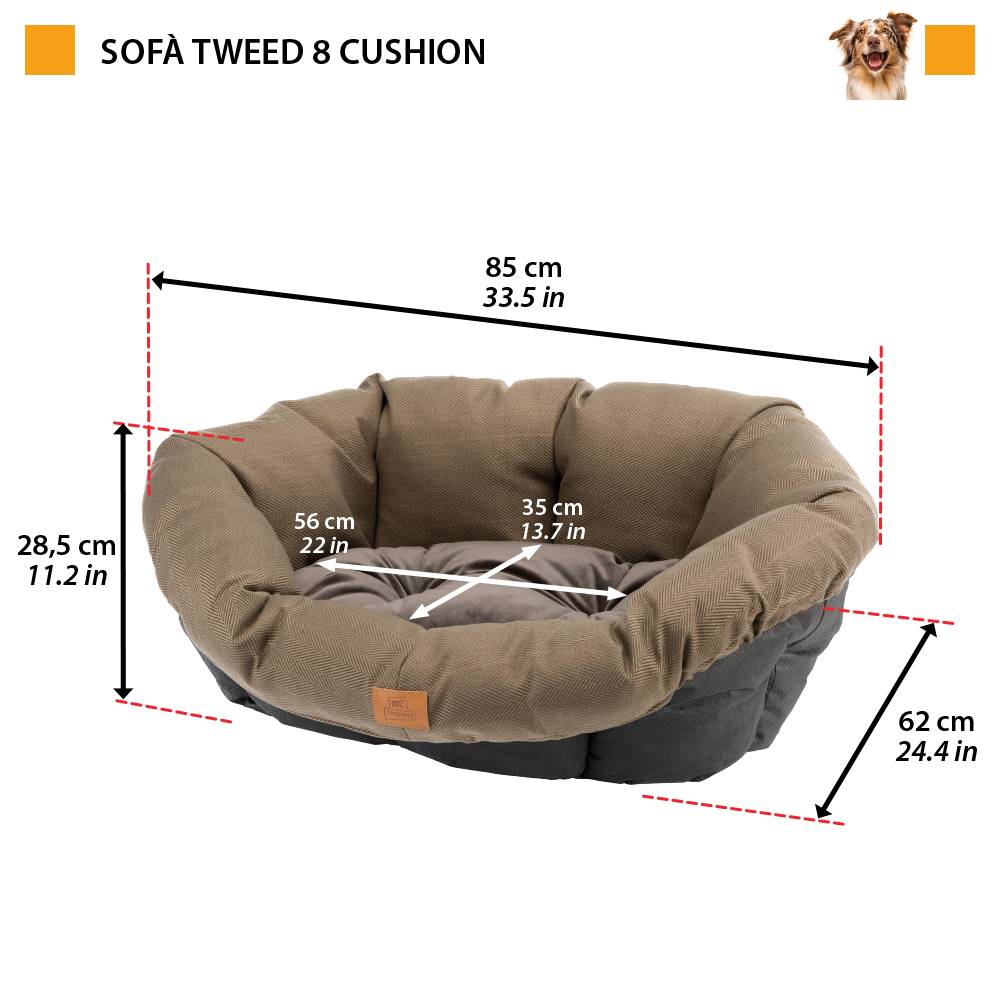 Ferplast - Ferplast Coussin pour Panier Chien SOFA' TWEED 8, Matelas Rembourré pour Lit pour Chien d'intérieur, Remplacement pour Panier Corbeille en Plastique - Image 2