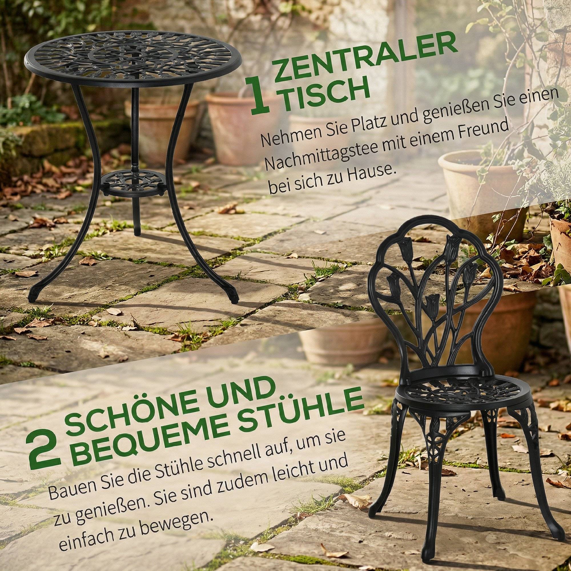 ComfortXL - Salon de jardin 2 personnes aluminium noir table et 2 chaises pliantes balcon terrasse - ComfortXL Outdoor Living - Image 6
