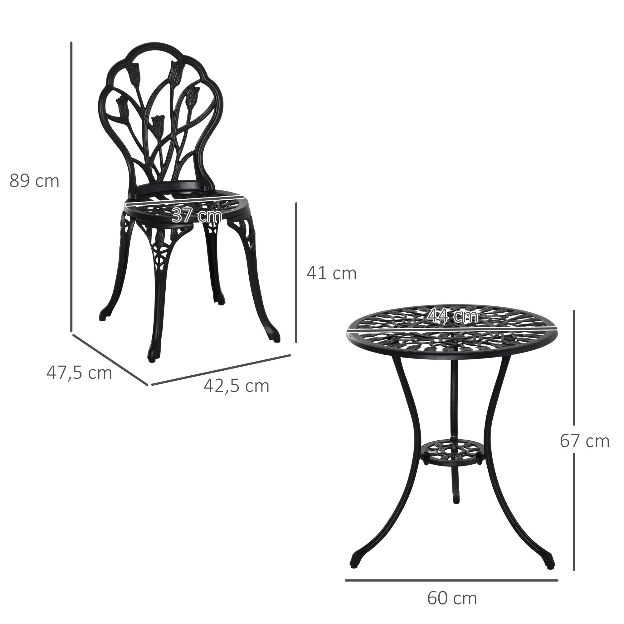 ComfortXL - Salon de jardin 2 personnes aluminium noir table et 2 chaises pliantes balcon terrasse - ComfortXL Outdoor Living - Image 5