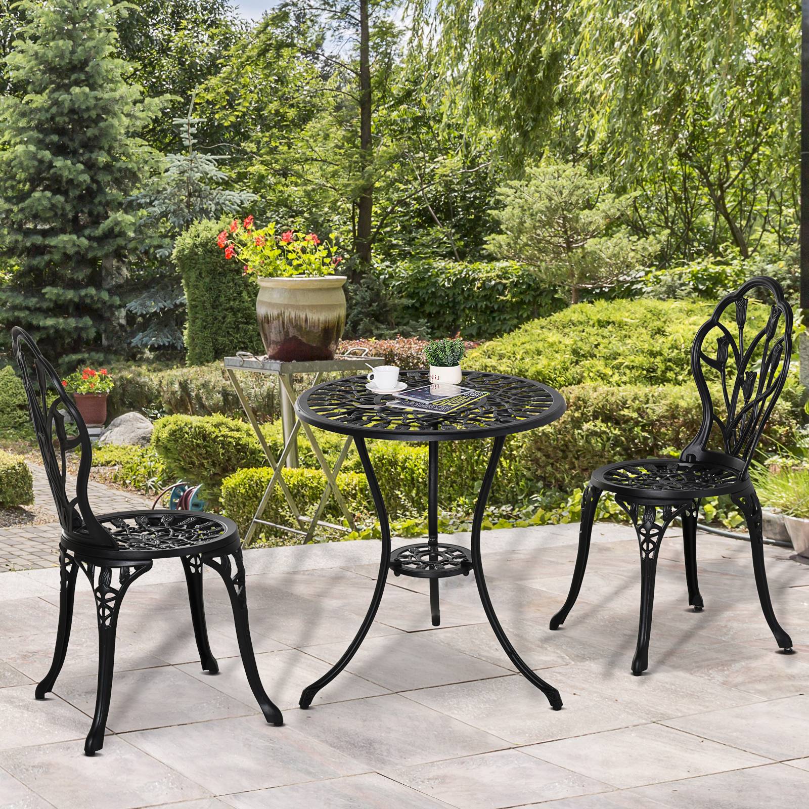 ComfortXL - Salon de jardin 2 personnes aluminium noir table et 2 chaises pliantes balcon terrasse - ComfortXL Outdoor Living - Image 3