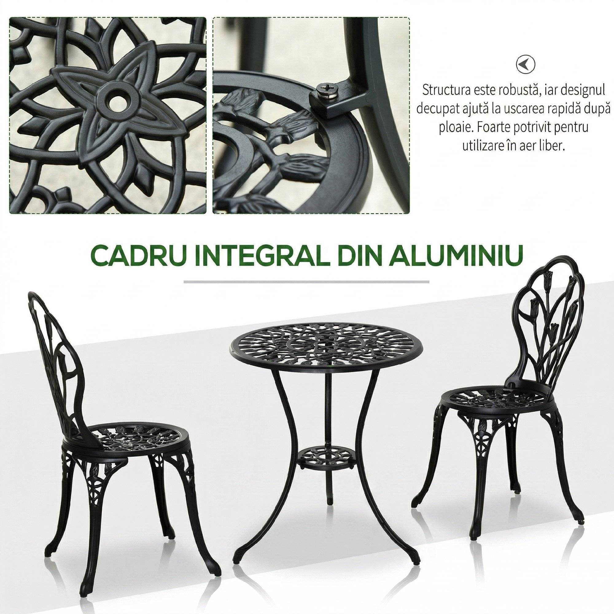 ComfortXL - Salon de jardin 2 personnes aluminium noir table et 2 chaises pliantes balcon terrasse - ComfortXL Outdoor Living - Image 7