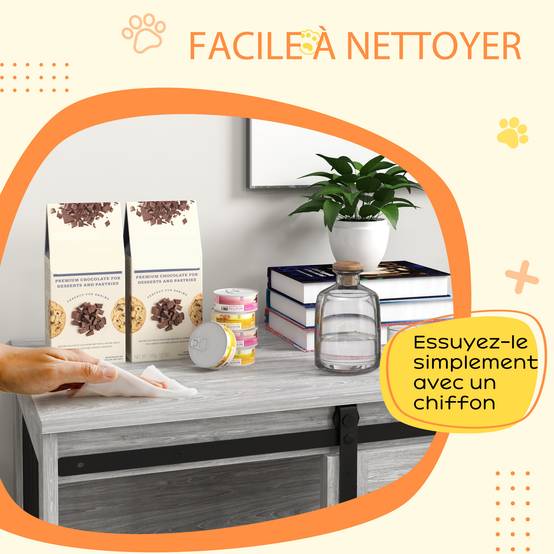 Cage chien intérieur bois métal table appoint porte coulissante 80x54x57cm gris - ComfortXL Outdoor Living - Image 9