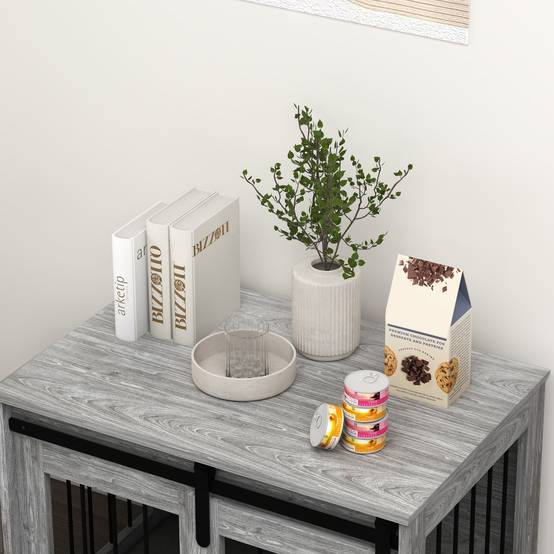 Cage chien intérieur bois métal table appoint porte coulissante 80x54x57cm gris - ComfortXL Outdoor Living - Image 10