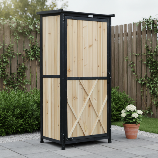 Armoire de jardin bois massif 69x52x142cm avec étagères et table pliable Arbour - Image 1
