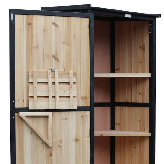 Armoire de jardin bois massif 69x52x142cm avec étagères et table pliable Arbour - Image 7