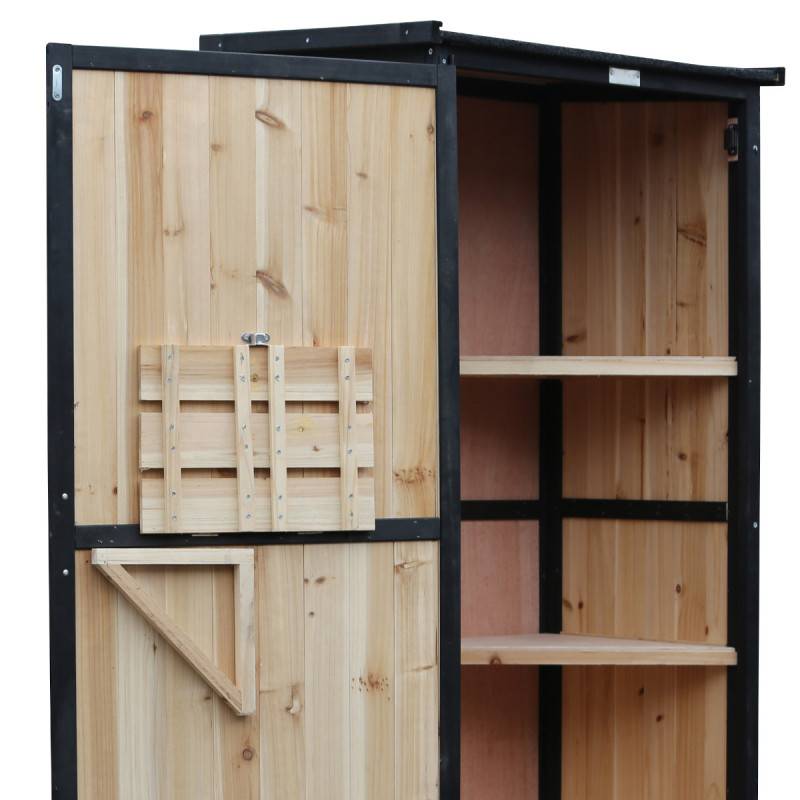 Armoire de jardin bois massif 69x52x142cm avec étagères et table pliable Arbour - Image 7