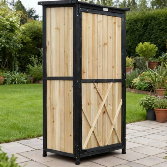 Armoire de jardin bois massif 69x52x142cm avec étagères et table pliable Arbour - Image 3