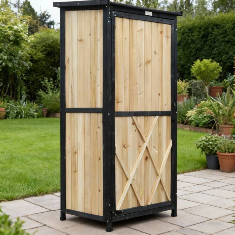 Armoire de jardin bois massif 69x52x142cm avec étagères et table pliable Arbour - Image 3
