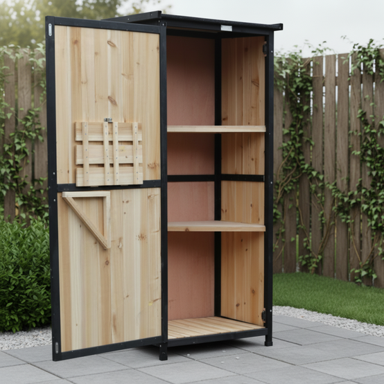Armoire de jardin bois massif 69x52x142cm avec étagères et table pliable Arbour - Image 2