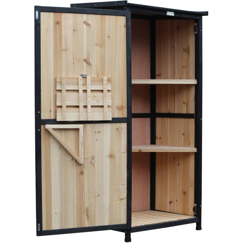 Armoire de jardin bois massif 69x52x142cm avec étagères et table pliable Arbour - Image 6