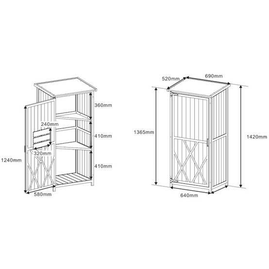 Armoire de jardin bois massif 69x52x142cm avec étagères et table pliable Arbour - Image 5