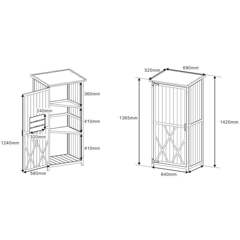 Armoire de jardin bois massif 69x52x142cm avec étagères et table pliable Arbour - Image 5