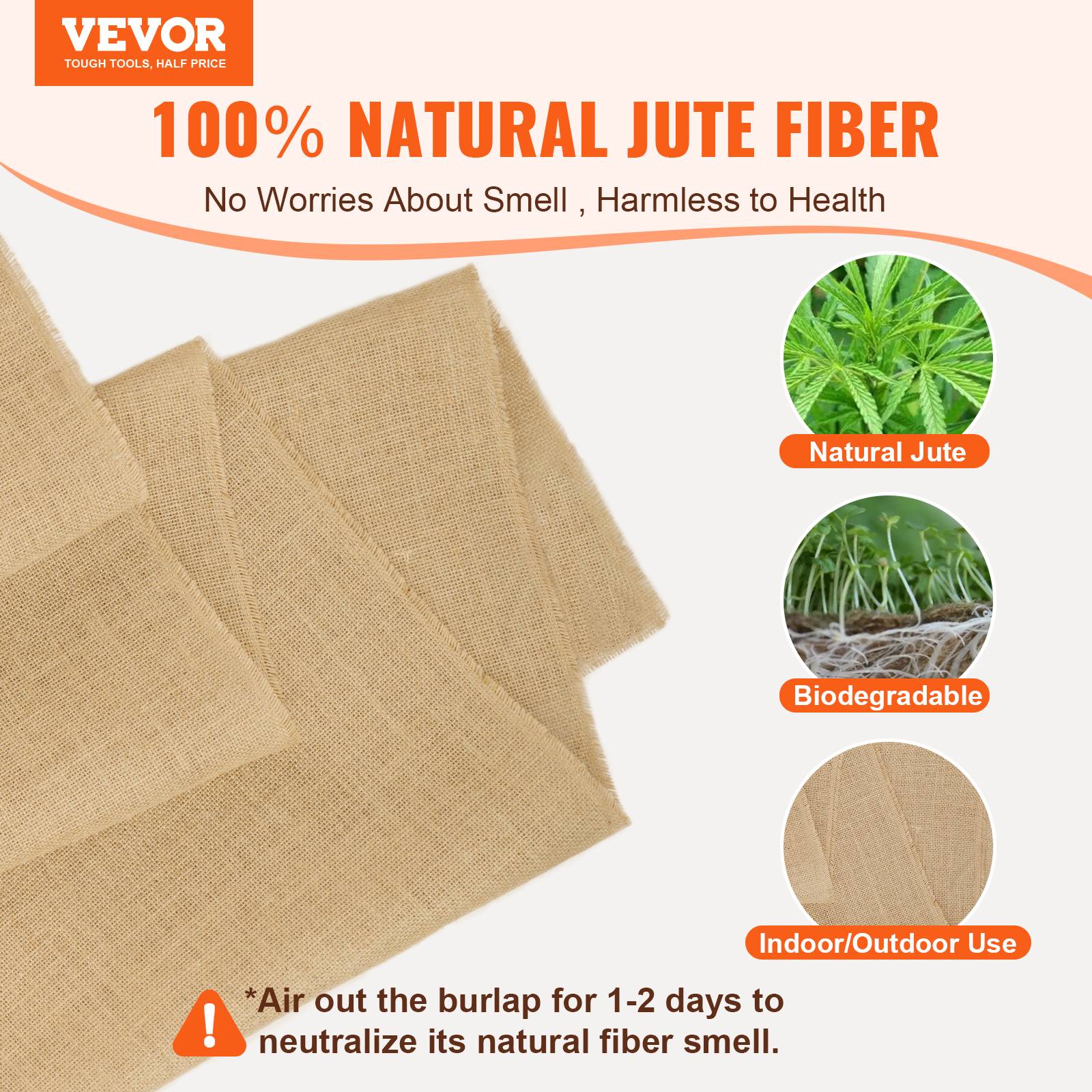 Vevor - VEVOR Rouleau toile de jute 1016 mm x 22,86 m, 50x50, naturel. - Image 2