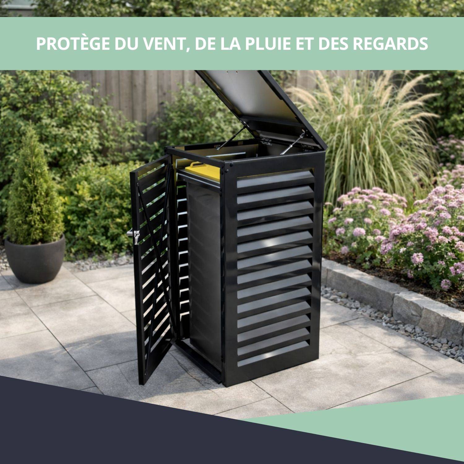 Cache Poubelle Extérieur Simple en Aluminium thermolaqué - Abri pour 1 conteneur 120 Litres – Gris Anthracite RAL 7016 - Image 4