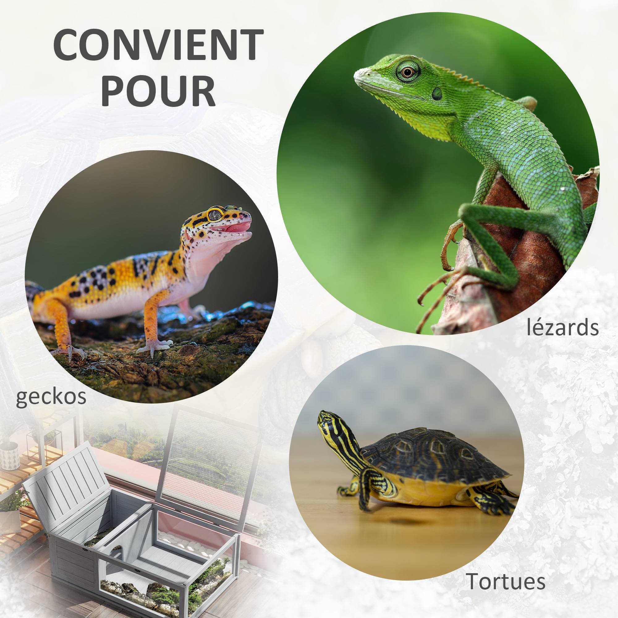 Sans Marque - Maison enclos cage habitat pour petit animal tortues avec 2 espaces 91 x 60,5 x 32 cm bois massif gris - Image 9