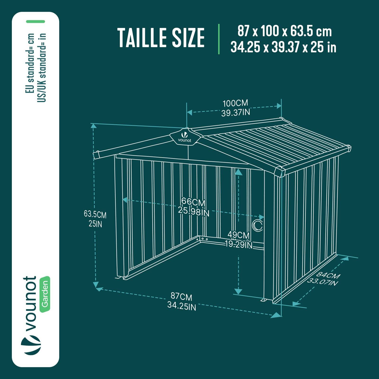 Vounot - Garage pour robot tondeuse en métal 87x100x63.5cm, Abri extérieur protection contre les intempéries et UV, Noir, VOUNOT® - Image 3