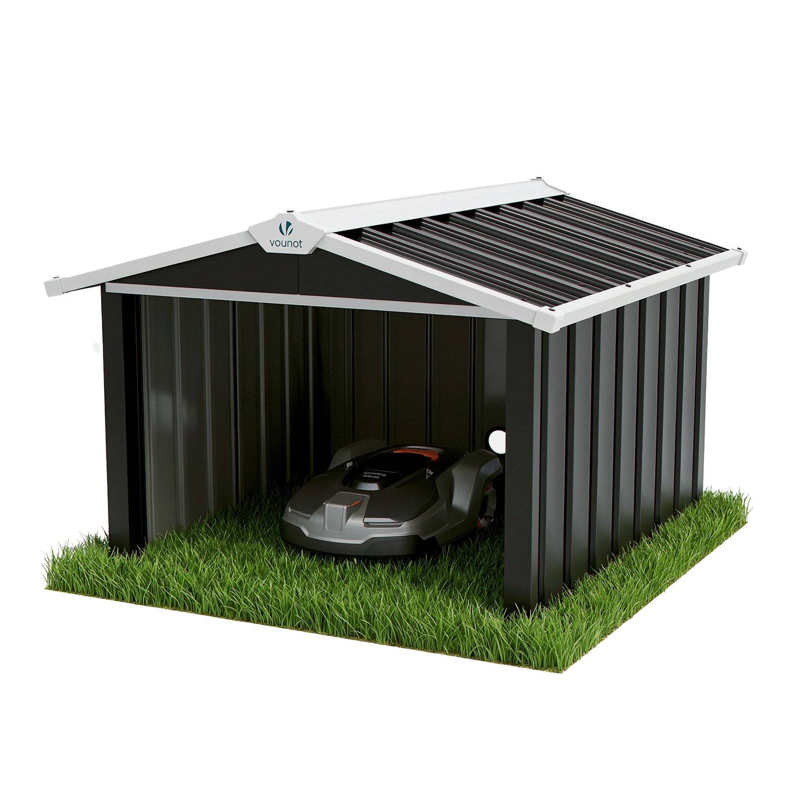 Vounot - Garage pour robot tondeuse en métal 87x100x63.5cm, Abri extérieur protection contre les intempéries et UV, Noir, VOUNOT® - Image 1
