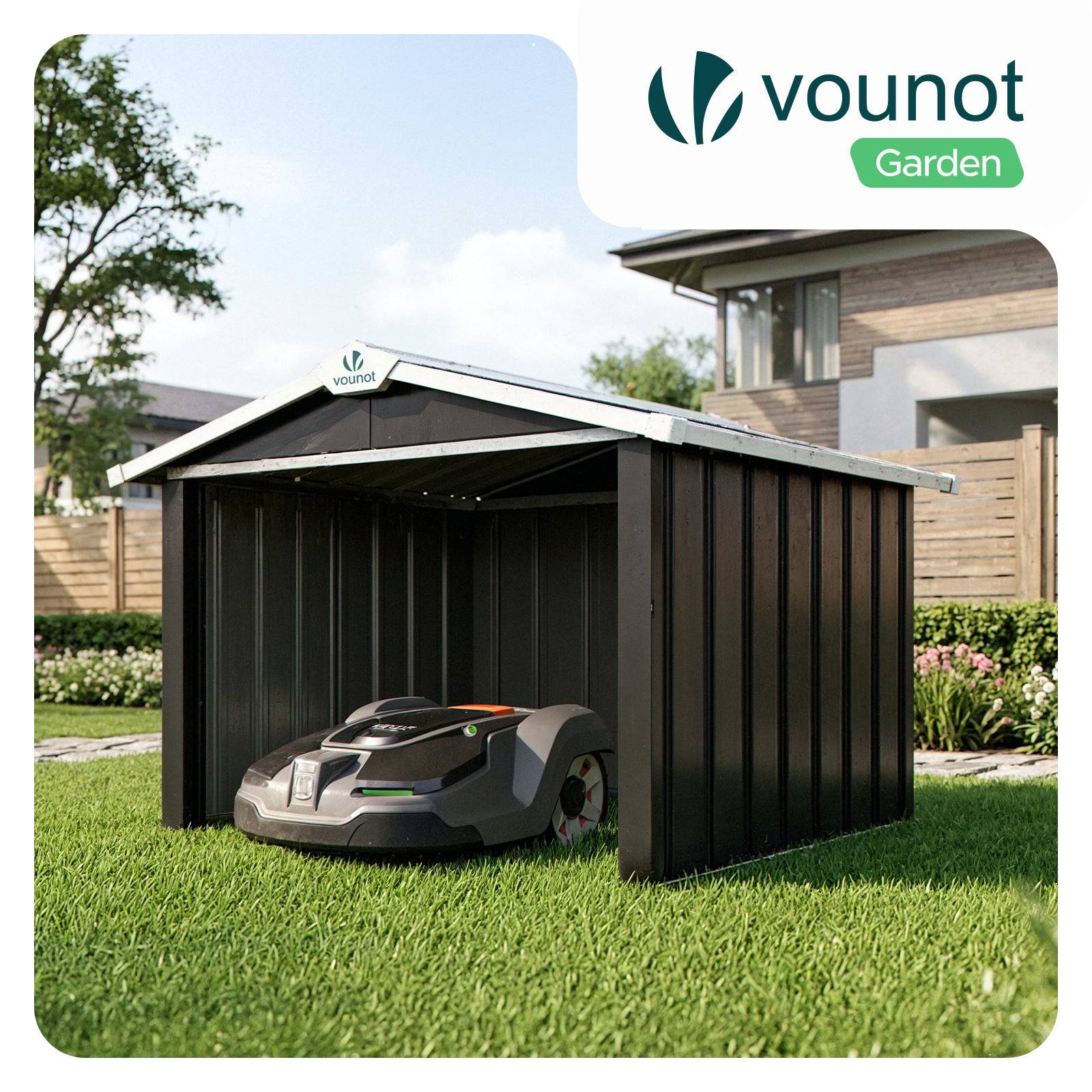 Vounot - Garage pour robot tondeuse en métal 87x100x63.5cm, Abri extérieur protection contre les intempéries et UV, Noir, VOUNOT® - Image 2