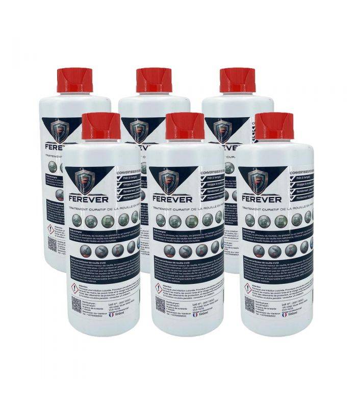 Lot 6 bidons convertisseur de rouille 0,5L longue durée, séchage rapide - FEREVER CV01x6