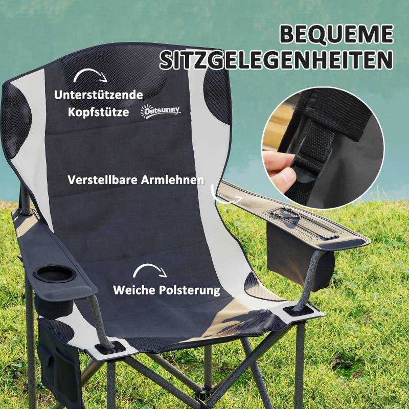 Lot 2 Chaises Camping Pliantes Rembourrées Jardin Fauteuil Pêche avec Glacière Noir - ComfortXL Outdoor Living - Image 4