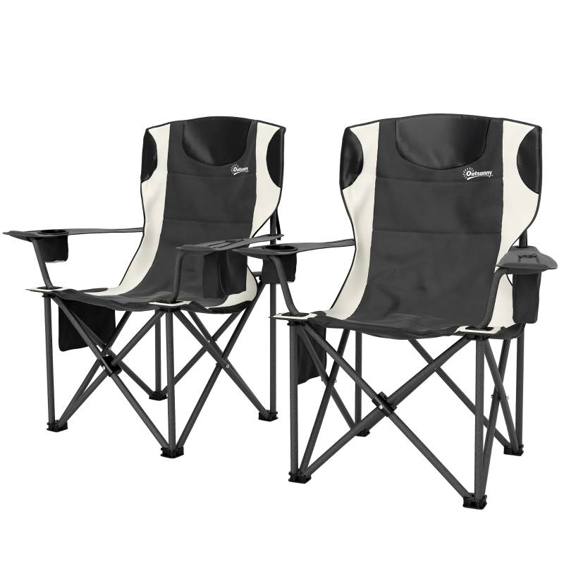 Lot 2 Chaises Camping Pliantes Rembourrées Jardin Fauteuil Pêche avec Glacière Noir - ComfortXL Outdoor Living - Image 2