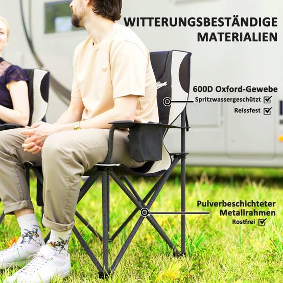 Lot 2 Chaises Camping Pliantes Rembourrées Jardin Fauteuil Pêche avec Glacière Noir - ComfortXL Outdoor Living - Image 5