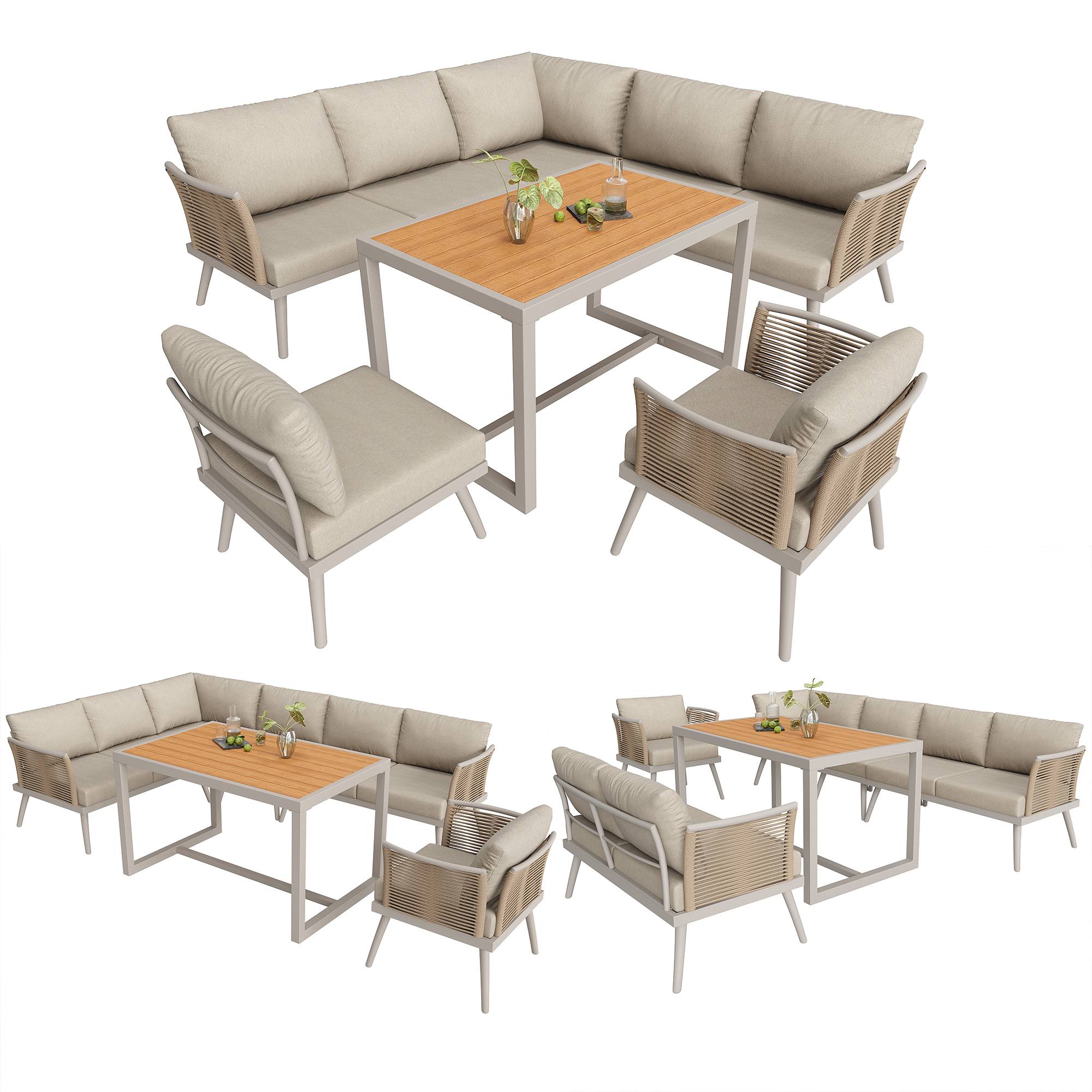 ComfortXL - Salon de jardin d'angle 7 places en métal et corde tressée pour terrasse avec table beige - ComfortXL Outdoor Living - Image 2