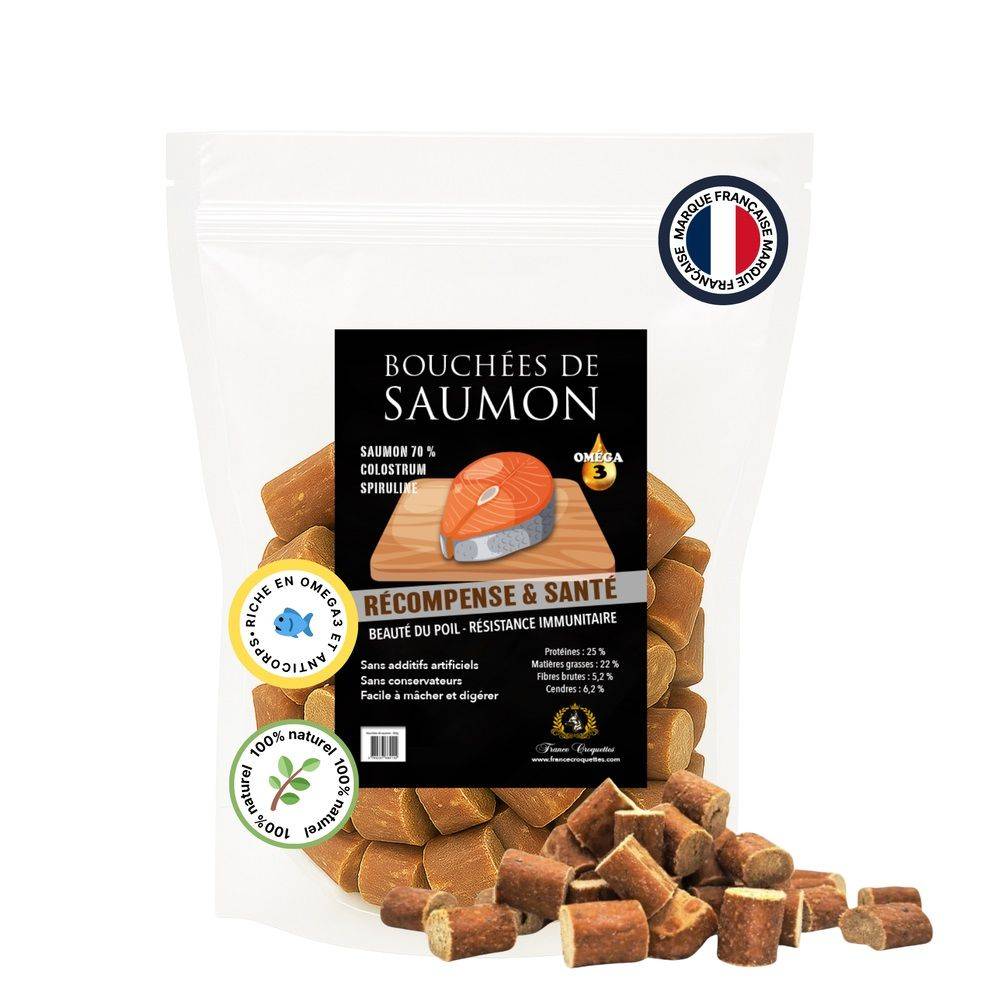 France Croquettes - France Croquettes Friandise pour chien Bouchées de saumon au colostrum - 300 g - Image 1