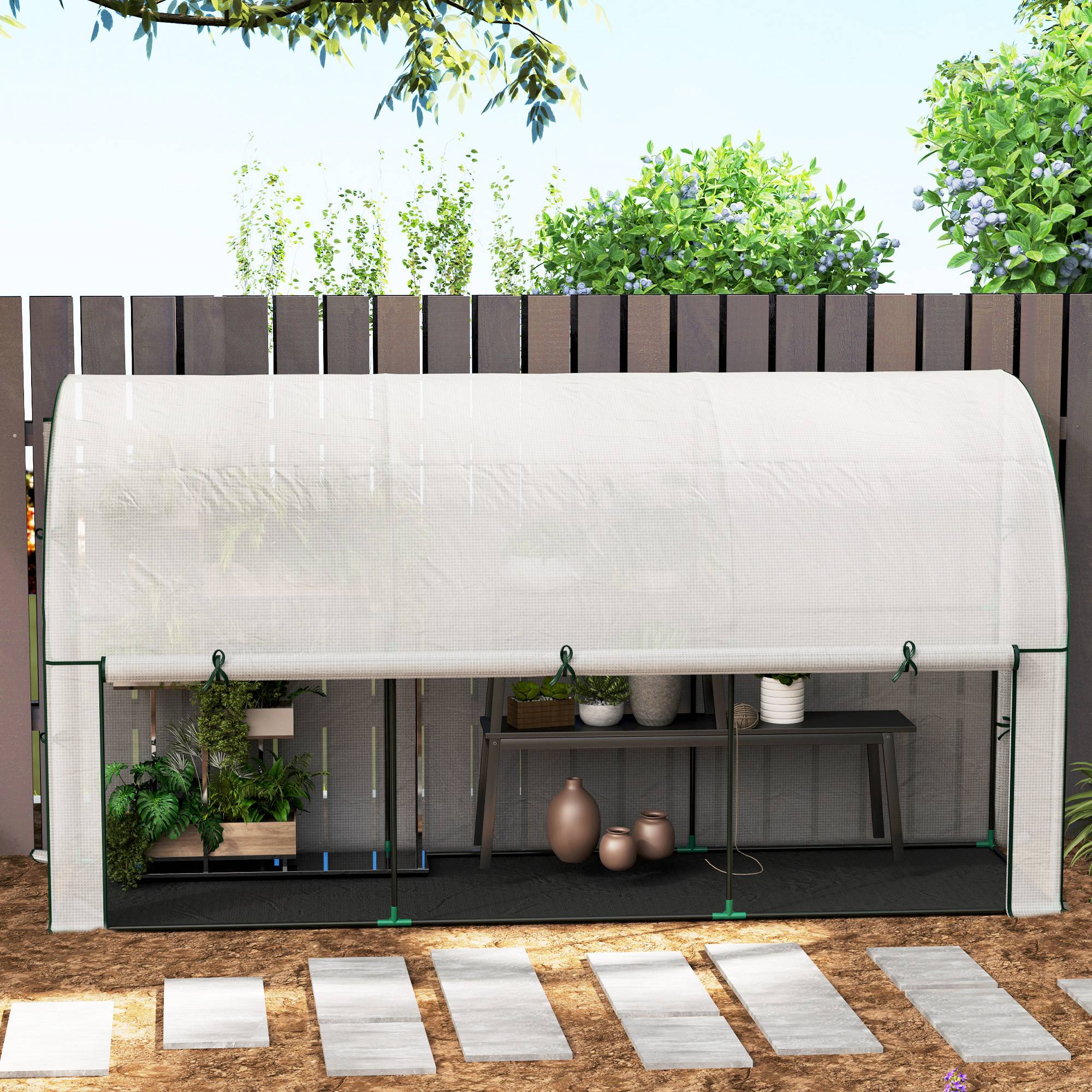 Serre de jardin adossée acier plastique balcons terrasses protection UV 200x80x157cm Blanc - ComfortXL Outdoor Living - Image 8