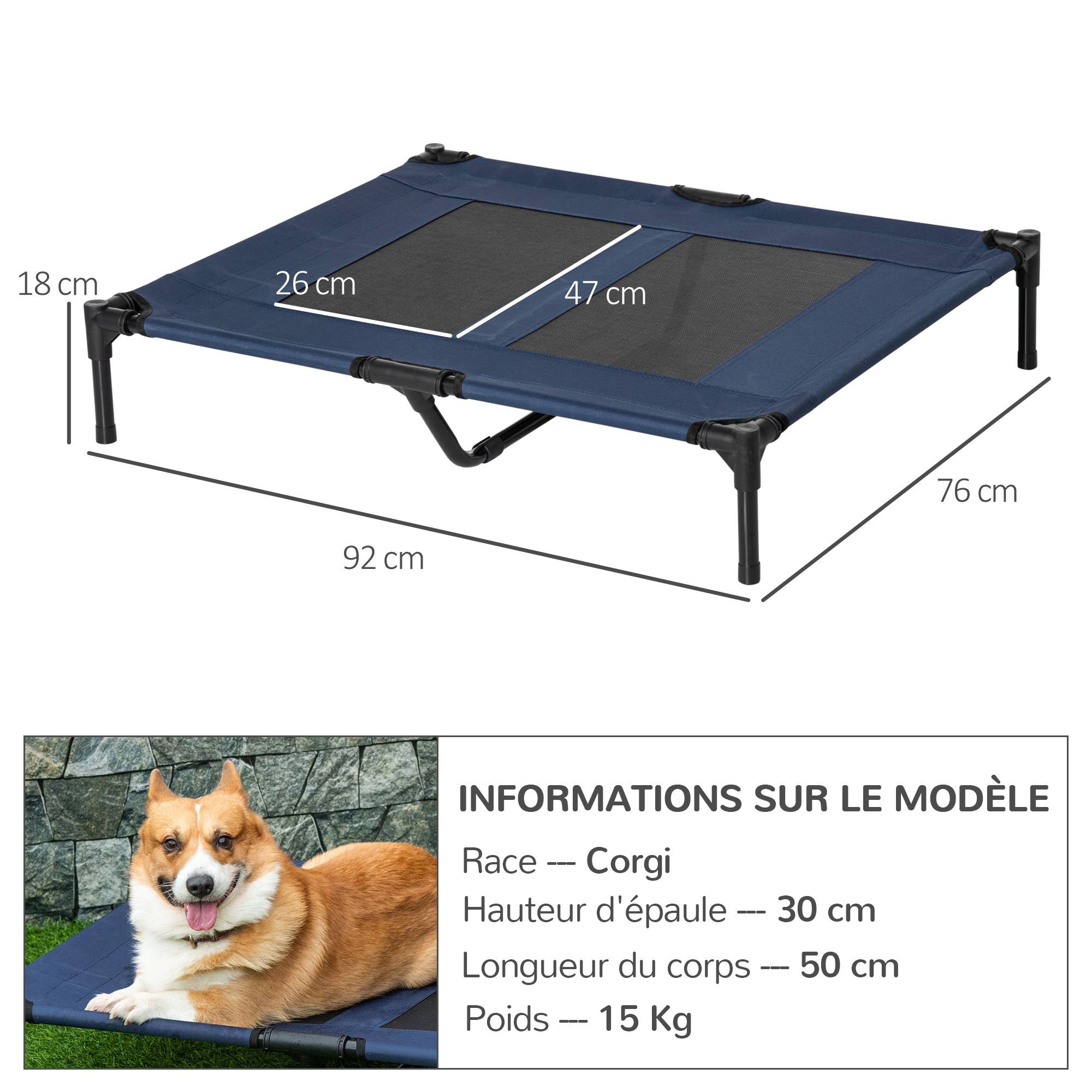 Lit surélevé XL chien Tissu Oxford Textilène Repos ventilé 92x76x18cm Bleu - ComfortXL Outdoor Living - Image 5