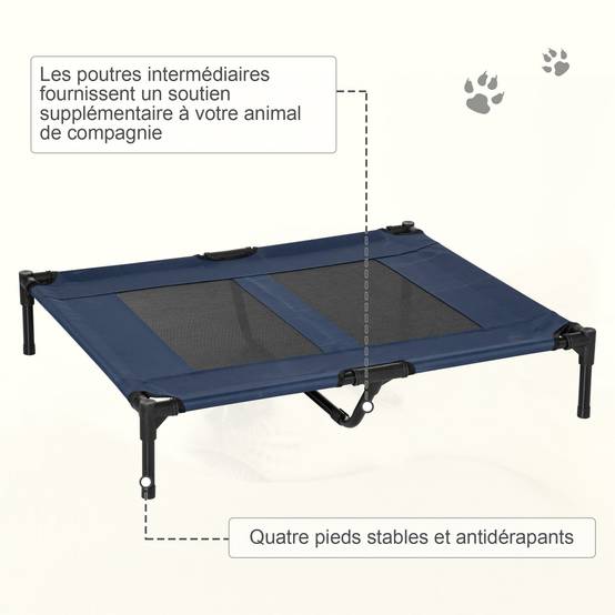 Lit surélevé XL chien Tissu Oxford Textilène Repos ventilé 92x76x18cm Bleu - ComfortXL Outdoor Living - Image 9