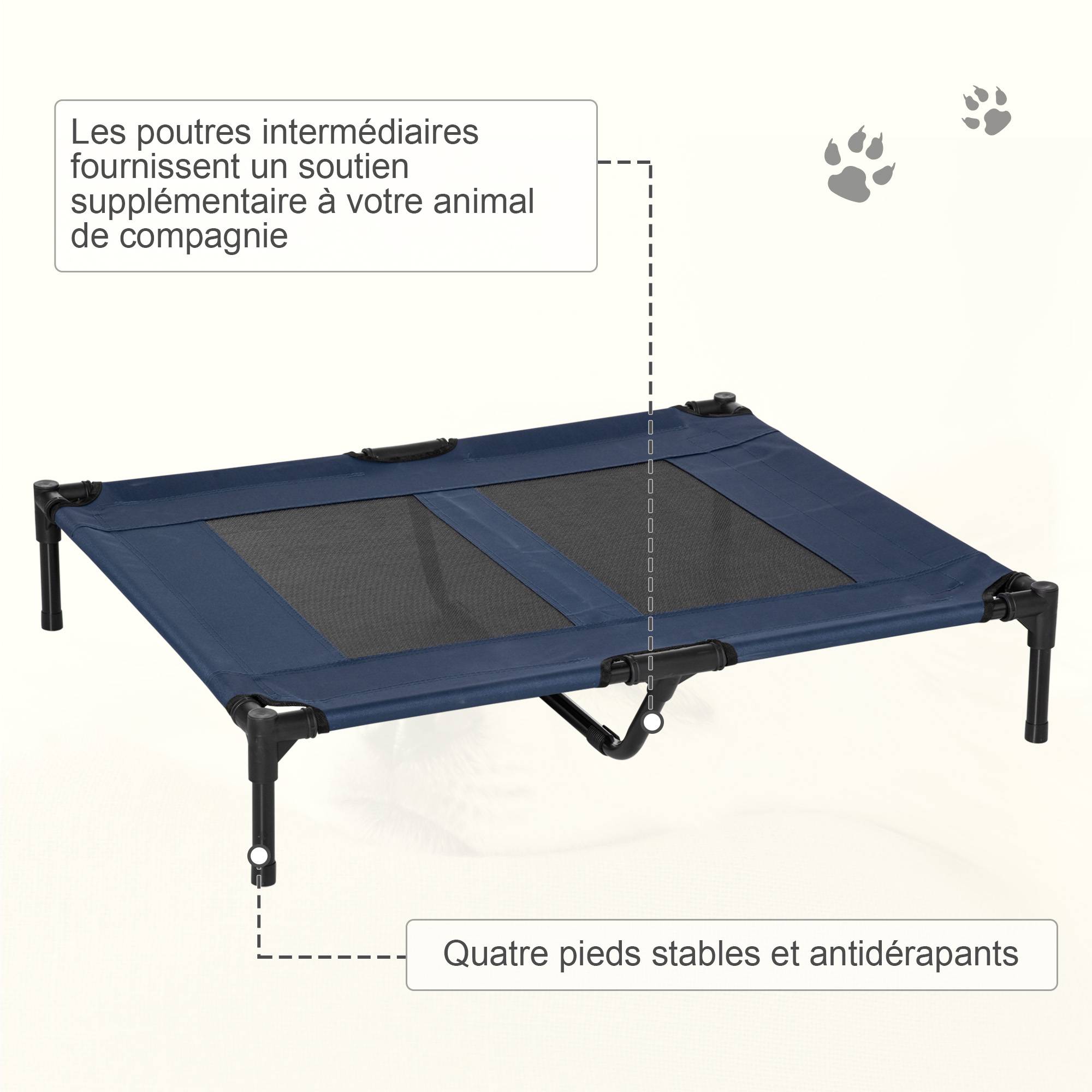 Lit surélevé XL chien Tissu Oxford Textilène Repos ventilé 92x76x18cm Bleu - ComfortXL Outdoor Living - Image 9