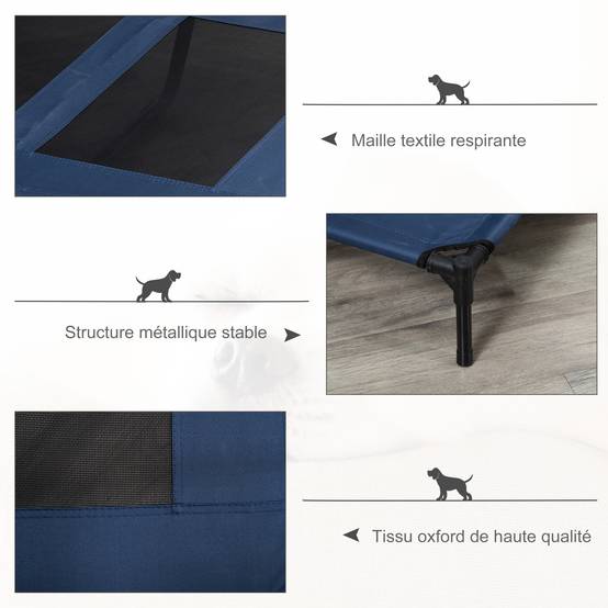 Lit surélevé XL chien Tissu Oxford Textilène Repos ventilé 92x76x18cm Bleu - ComfortXL Outdoor Living - Image 8