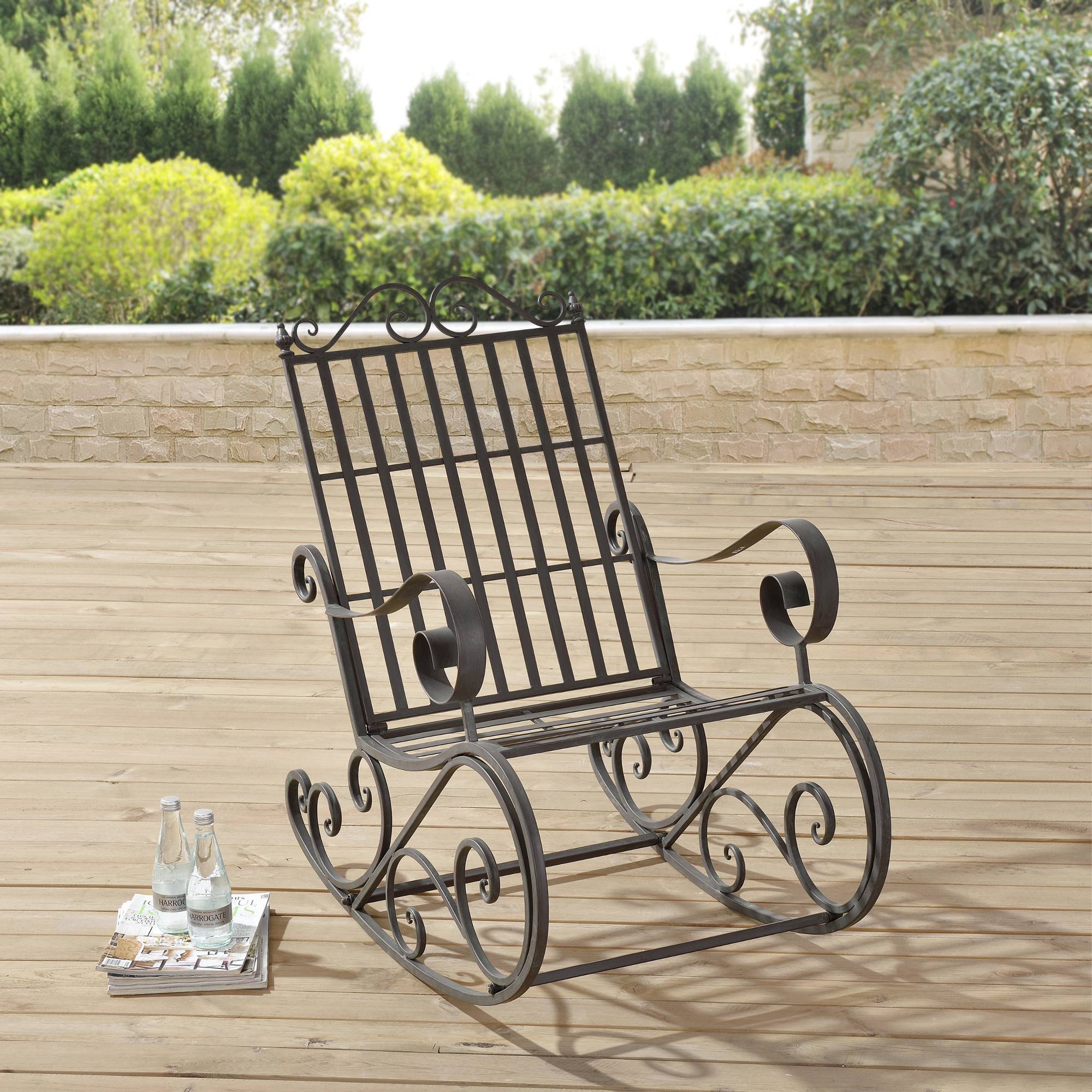 Fauteuil à Bascule Geraldton 92x59x90cm Vert Foncé Patine Grise Claire [en.casa] - Image 4