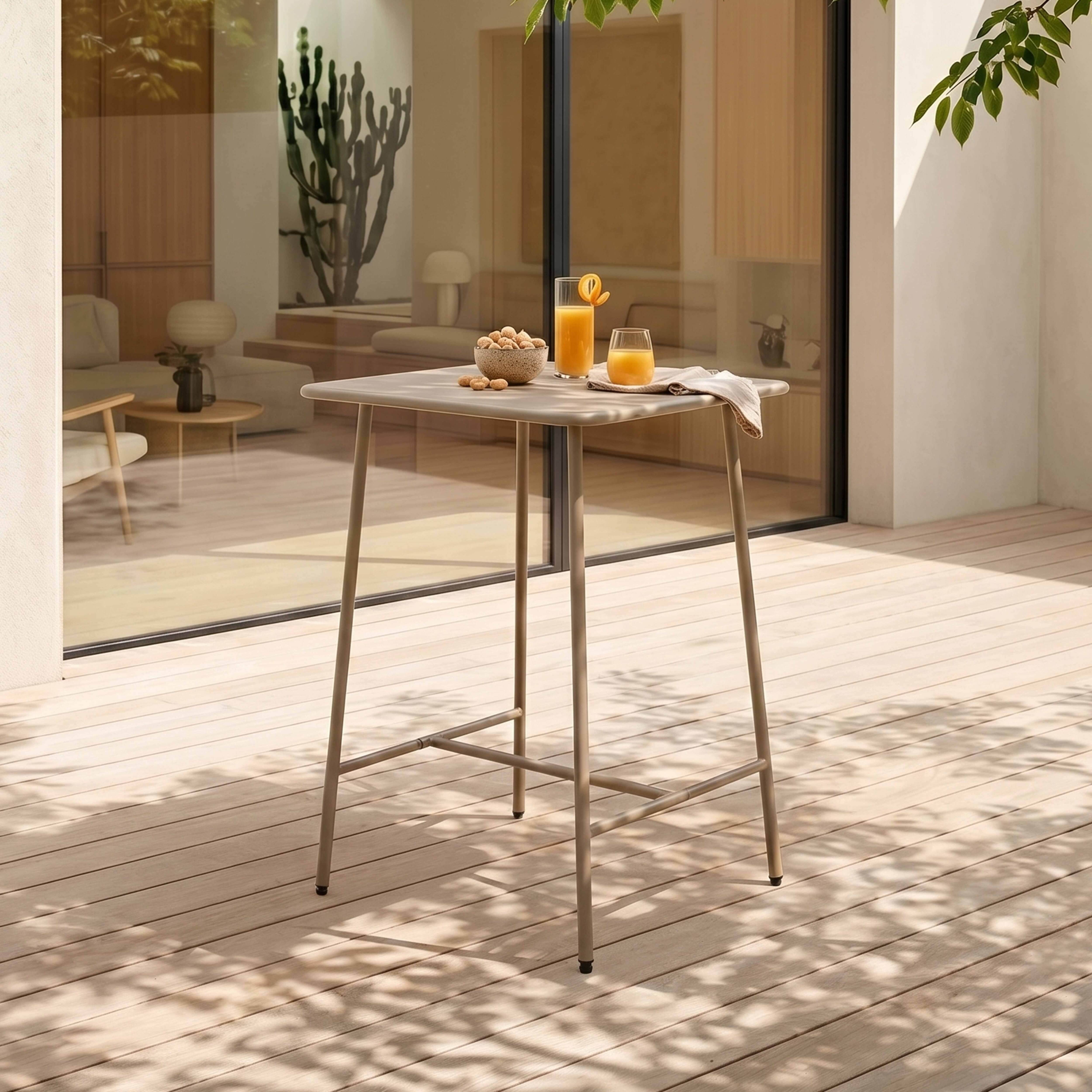 Oviala - Table haute de jardin carrée en acier taupe Palavas - Oviala - Image 2