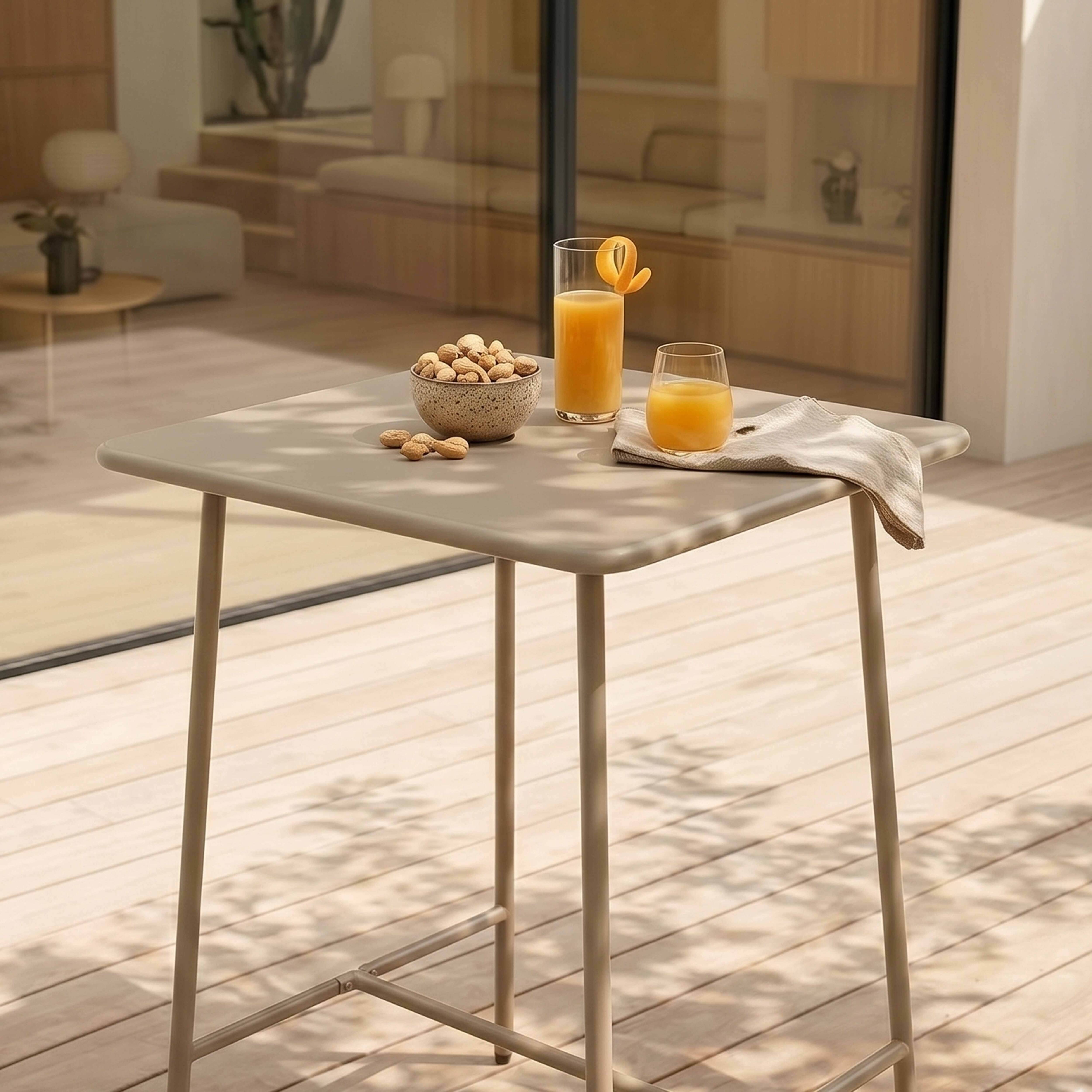 Oviala - Table haute de jardin carrée en acier taupe Palavas - Oviala - Image 3