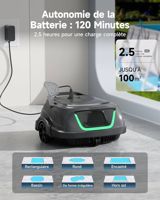 Robot de piscine sans fil Wybot A1 - Nettoyage du fond,Batterie Grande Autonomie - Image 5