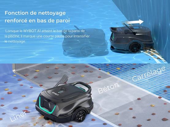 Robot de piscine sans fil Wybot A1 - Nettoyage du fond,Batterie Grande Autonomie - Image 10