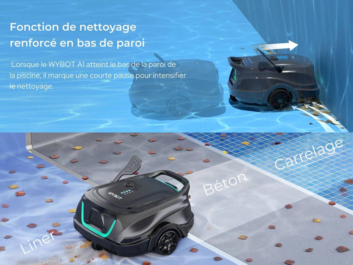 Robot de piscine sans fil Wybot A1 - Nettoyage du fond,Batterie Grande Autonomie - Image 10