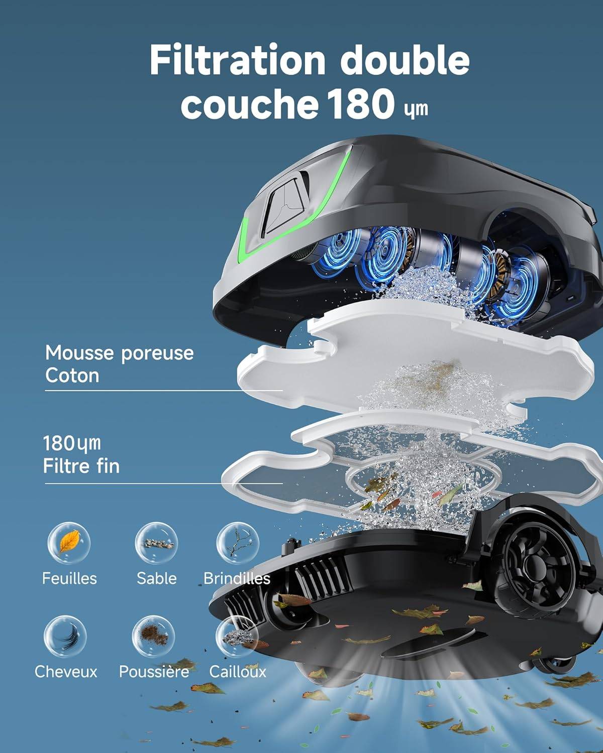 Robot de piscine sans fil Wybot A1 - Nettoyage du fond,Batterie Grande Autonomie - Image 2