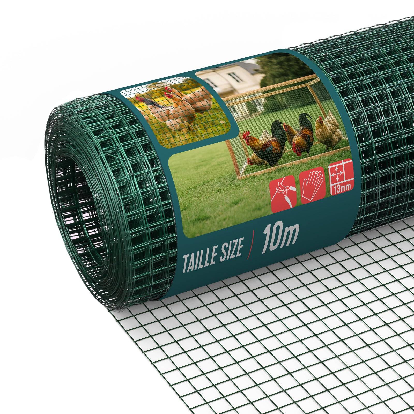 Grillage soudé plastifié PVC rouleau 1x10m vert - Maille 13mm Fil 0.8mm - Treillis et clôture métallique VOUNOT® - Image 1