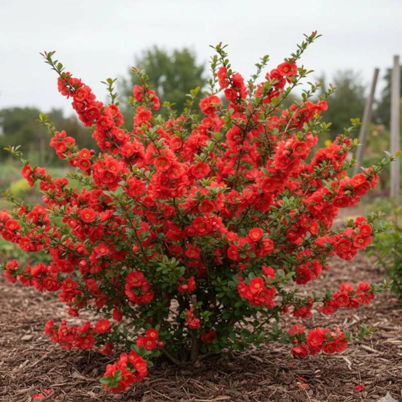 Cognassier du Japon Mango Storm® 'Mincha01', Chaenomeles à fleurs Rouge - feuillage Caduc - Pot de 3L - 20/40 cm-  hauteur à maturité De 3,00 m à 5,00 - Image 4