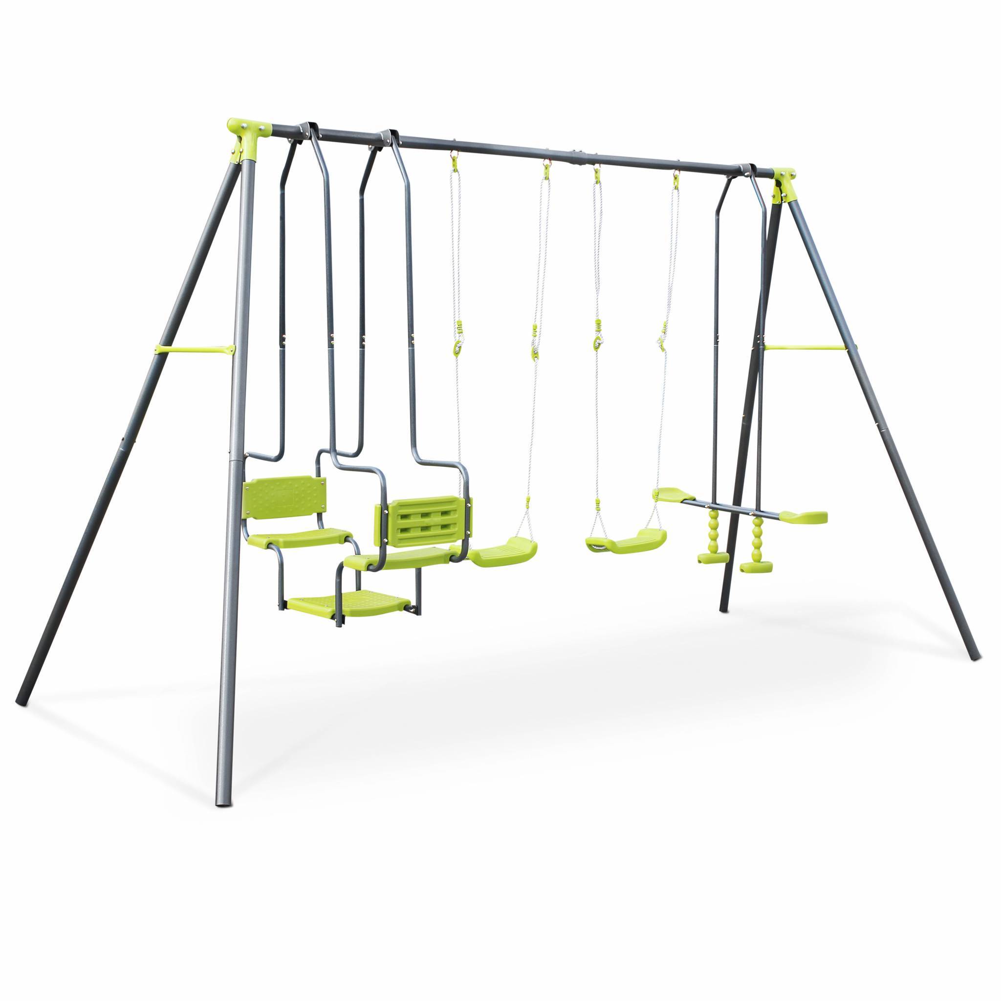 sweeek - Balançoire 4 agrès Meltemi. portique 6 places avec 2 balançoires. 1 face à face et 1 nacelle. 223cm de hauteur. station de jeux extérieure | sweeek - Image 2