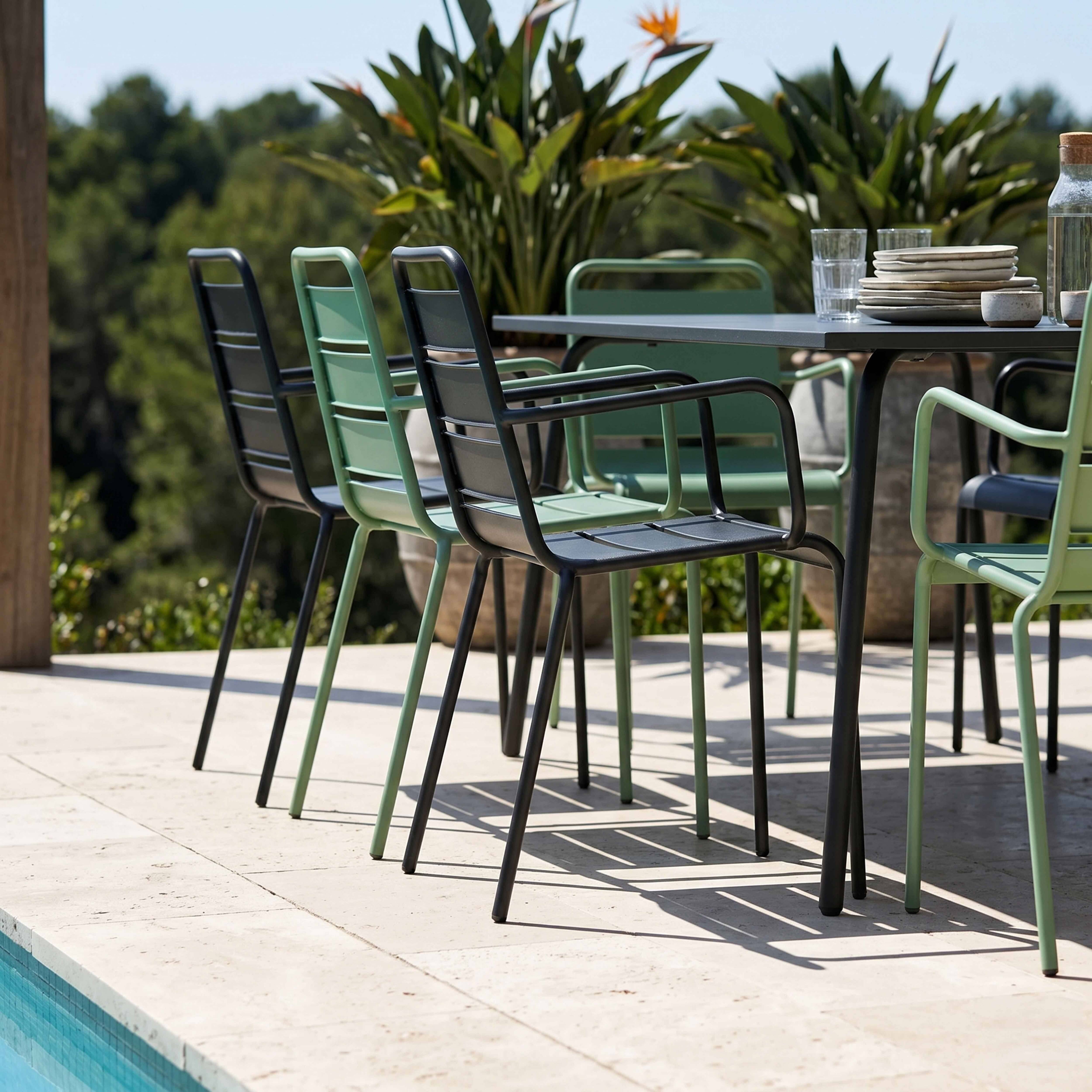 Oviala - Ensemble table de jardin et 8 fauteuils en métal vert sauge et gris Palavas - Oviala - Image 4