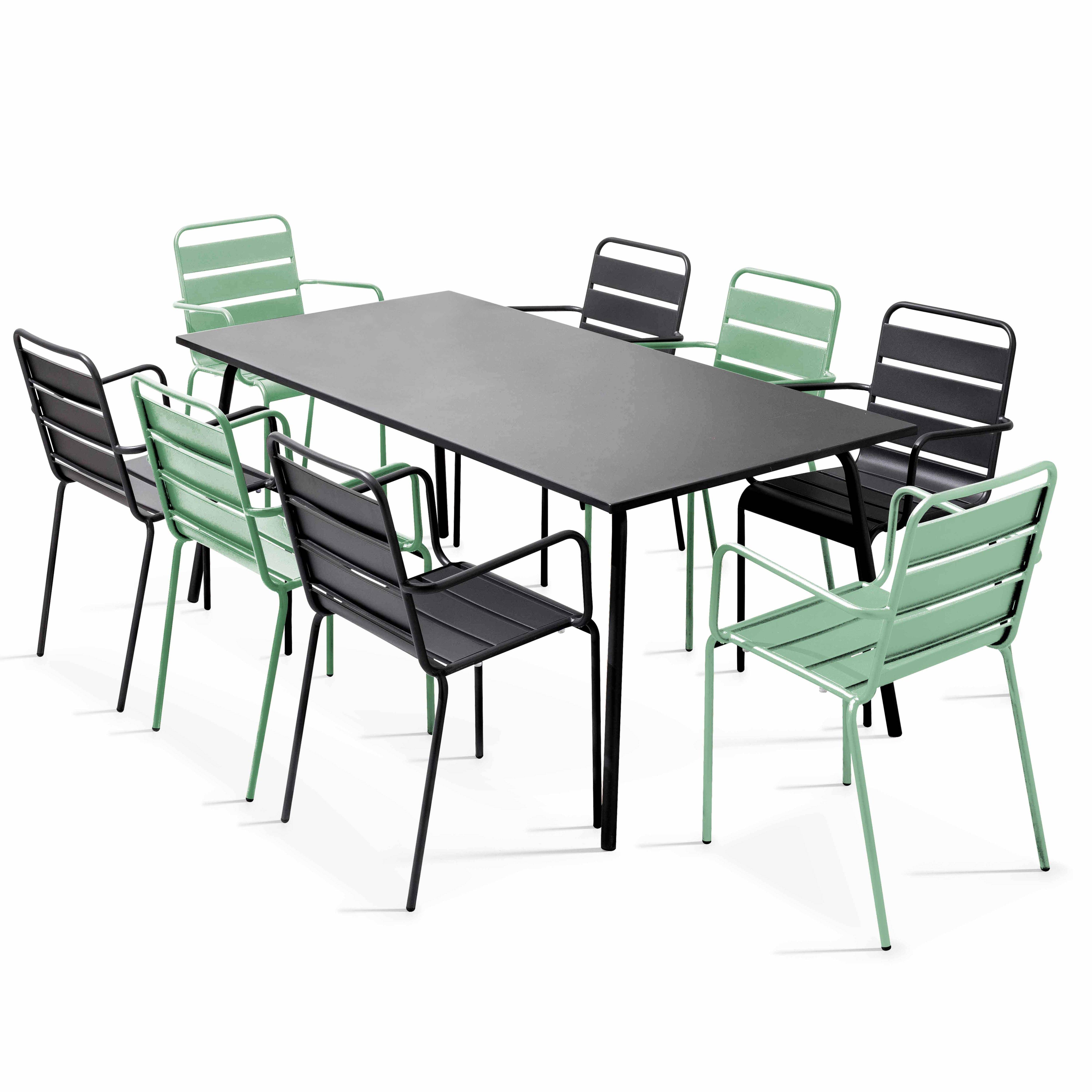 Oviala - Ensemble table de jardin et 8 fauteuils en métal vert sauge et gris Palavas - Oviala - Image 1