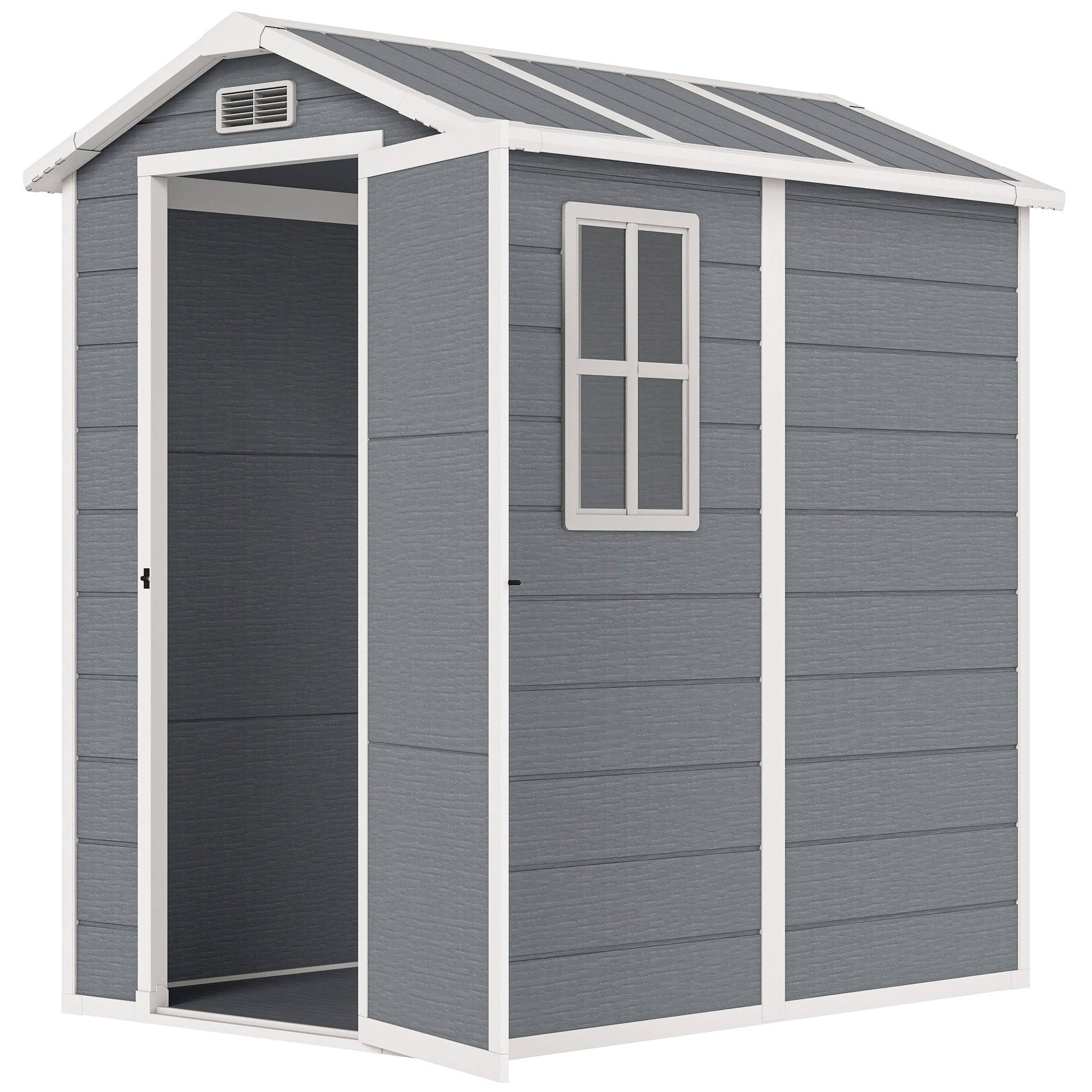 Abri de jardin résine 1,3x1,8 m avec plancher porte verrouillable et fenêtre gris - Image 2
