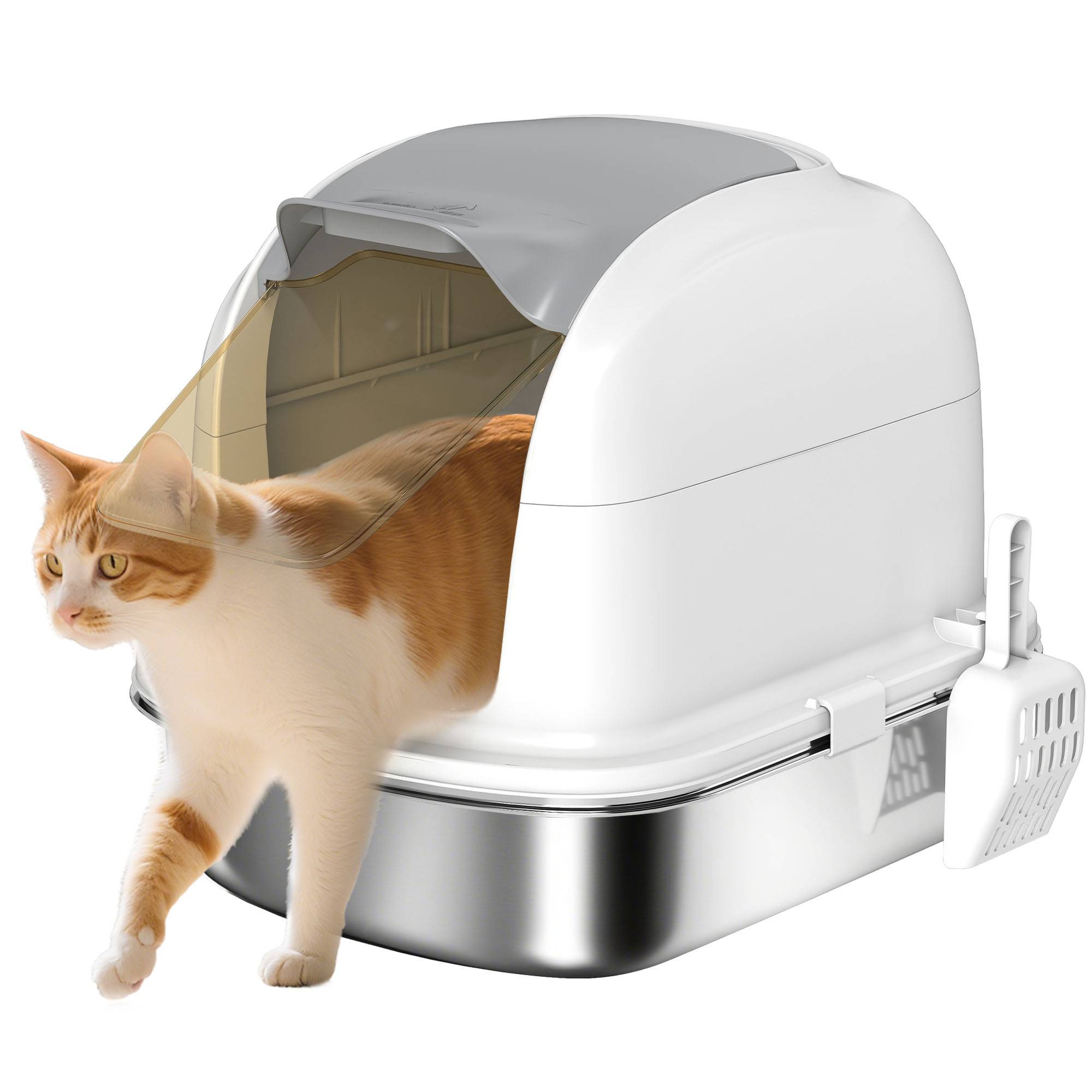 Sans Marque - Litière inox couvercle, bac, pelle, pour chat -5kg, 52,4x41,3x42cm, Blanc - Image 1