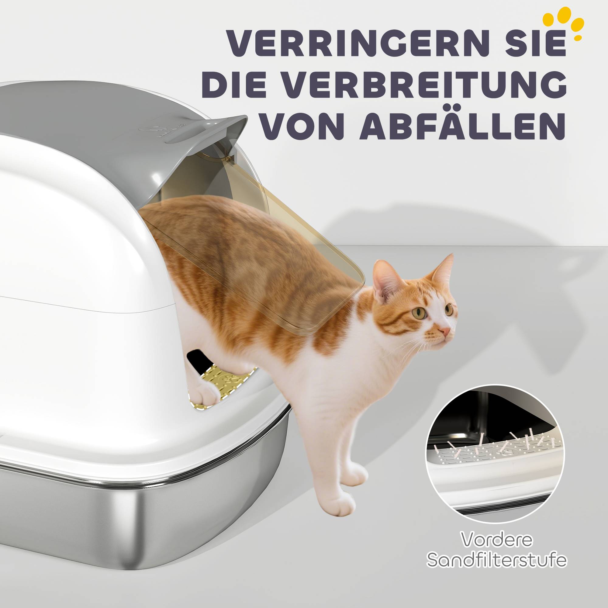 Sans Marque - Litière inox couvercle, bac, pelle, pour chat -5kg, 52,4x41,3x42cm, Blanc - Image 10